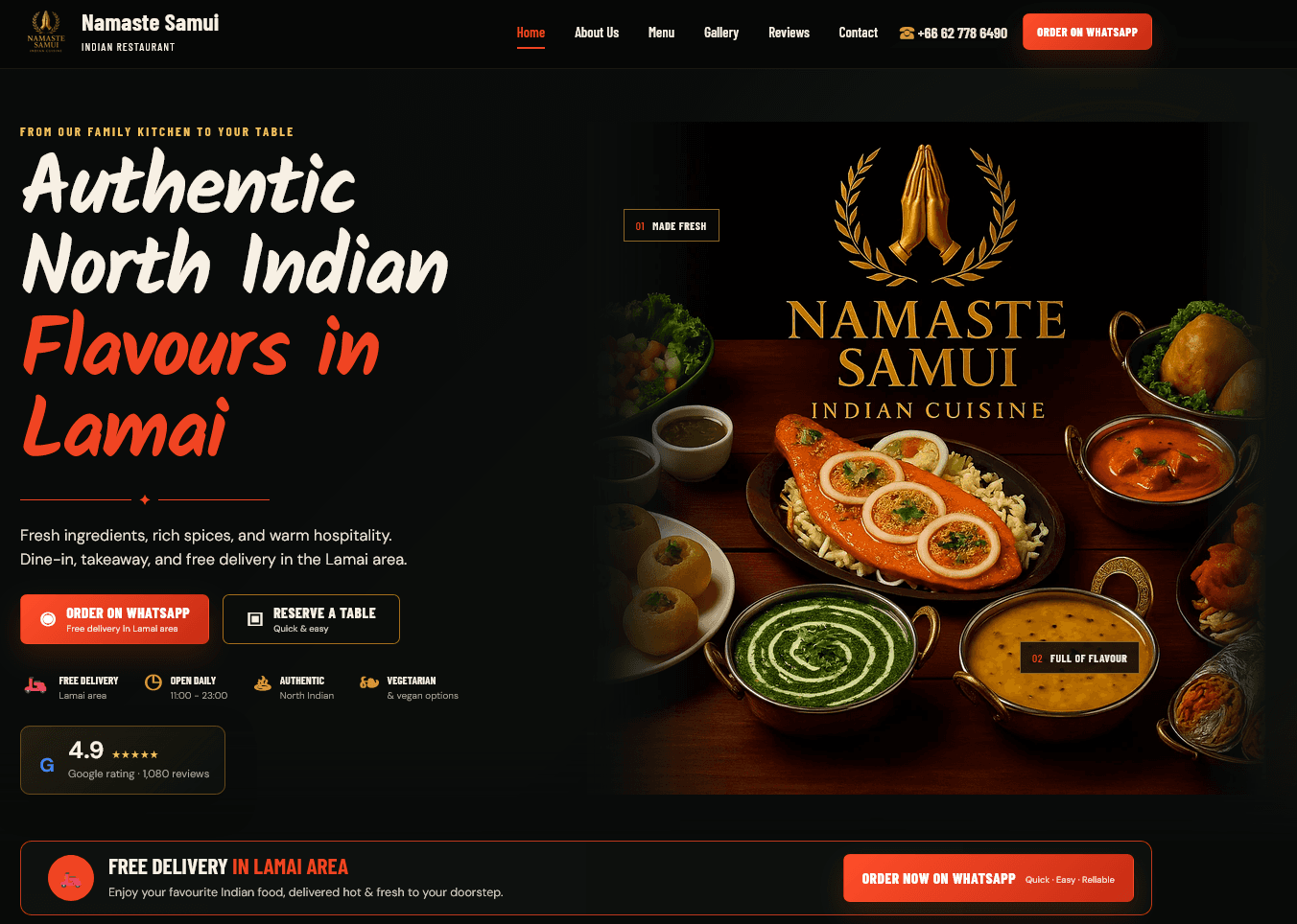 Namaste Samui Indian restaurant website built by Super 8 Trends
