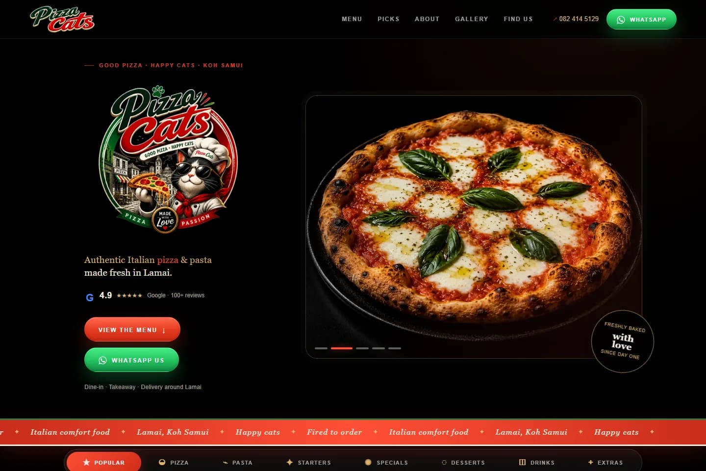 Pizza Cats restaurant website built by Super 8 Trends