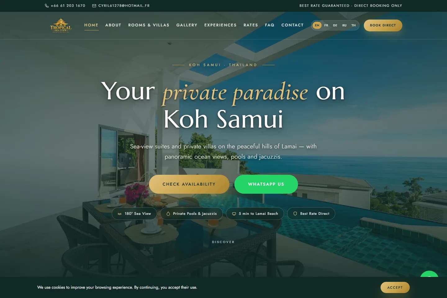 Tropical Seaview hotel website built by Super 8 Trends