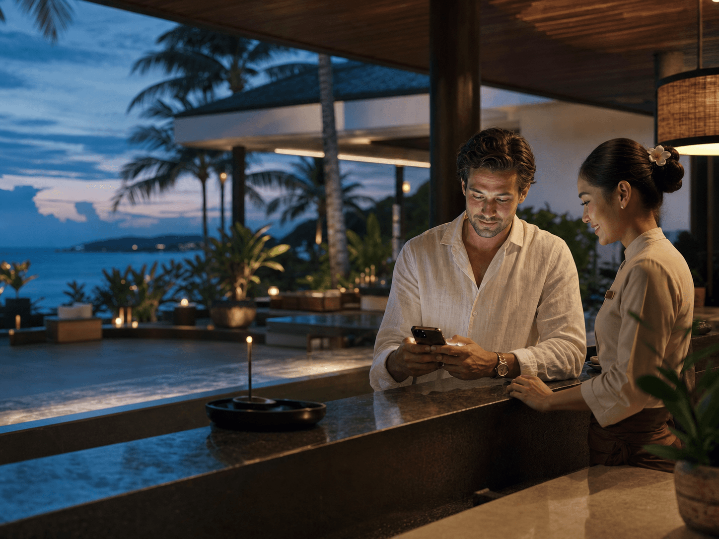 Resort guest and hospitality professional using a digital concierge
