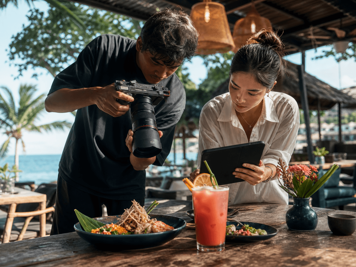 Creative team producing restaurant content in Koh Samui